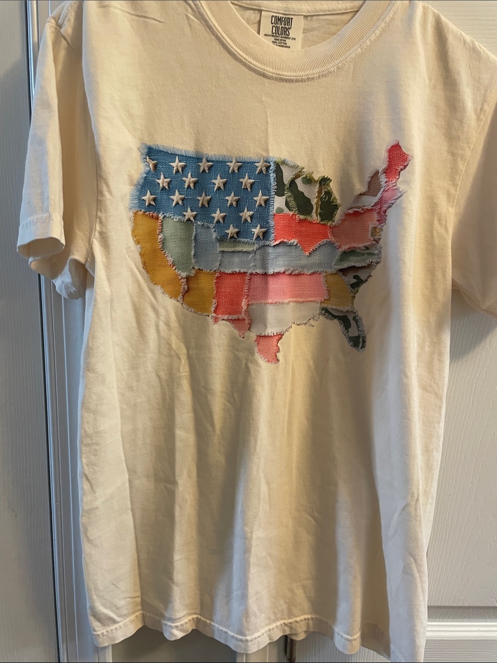Comfort Colors Cream USA Patchwork Short Sleeve Tee